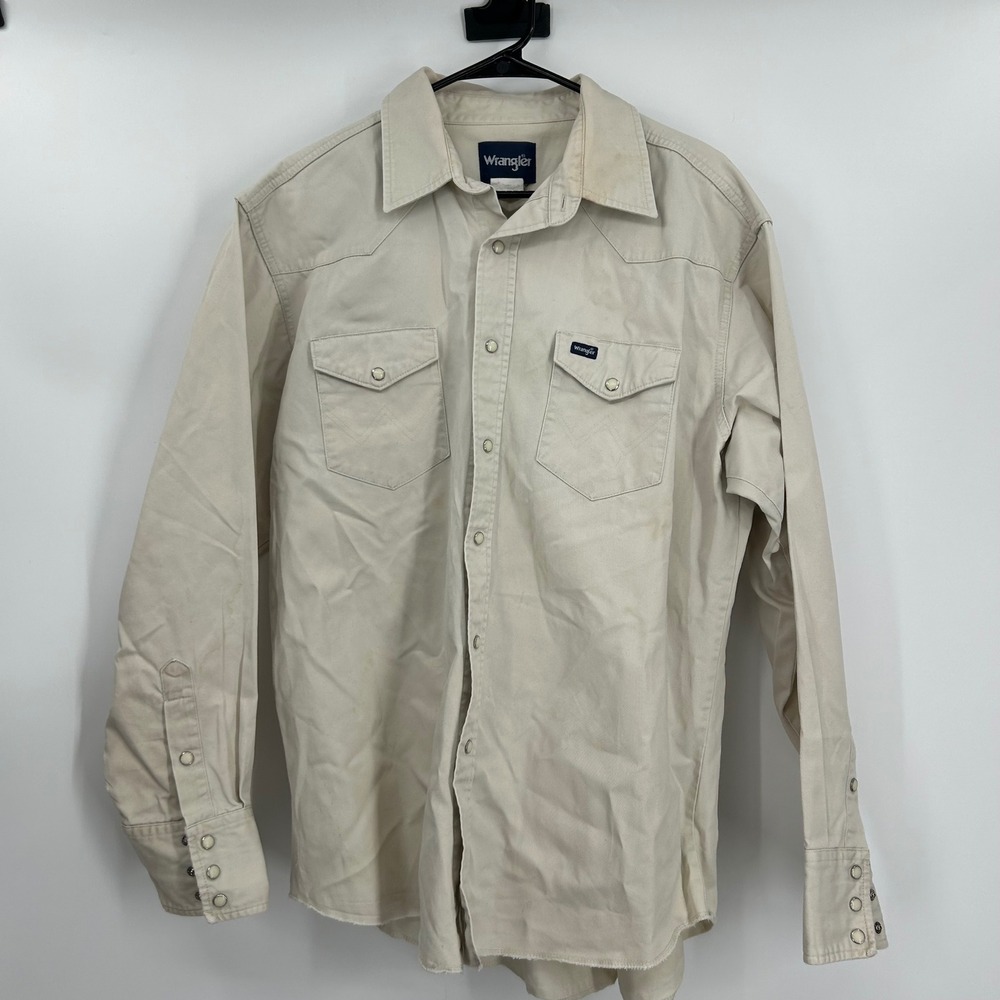 Wrangler Mens XL Western Snap Front Long Sleeve Cotton Twill Shirt Khaki Tan